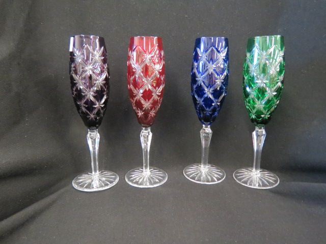 Appraisal: Colored Cut-to-Clear Champagnes fluted different colors excellent