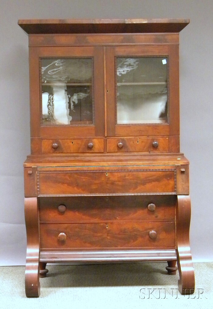 Appraisal: Empire Glazed Mahogany and Mahogany Veneer Writing Desk Bookcase ht