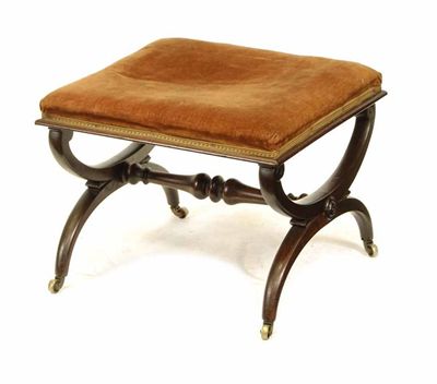 Appraisal: A William IV rosewood 'X' frame stool the plush upholstered