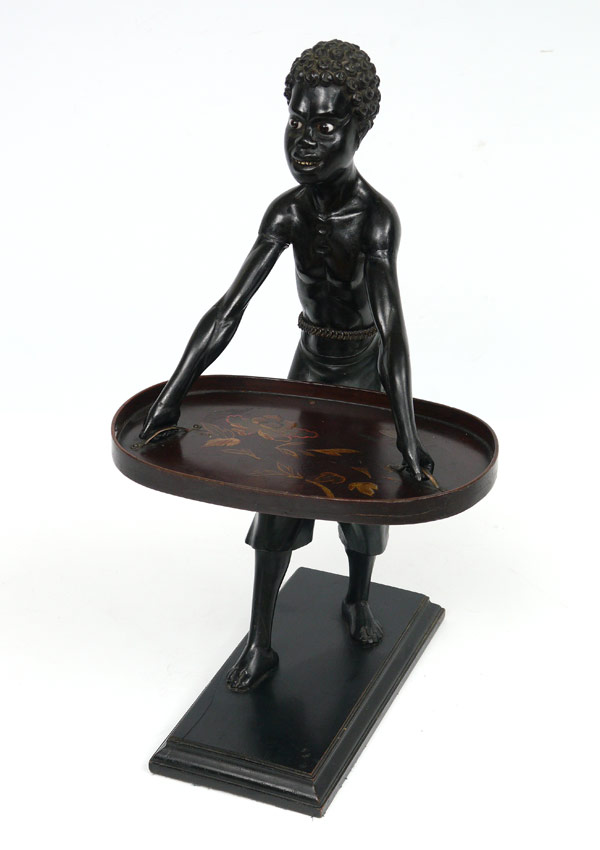 Appraisal: CARVED FIGURAL AFRICAN AMERICAN CARD TRAY Carved figural of an