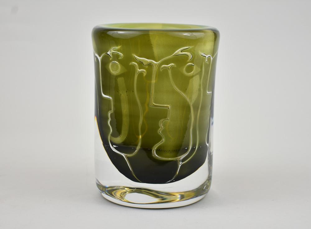 Appraisal: ORREFORS COLORLESS FOREST GREEN GLASS VASEModern Signed Orrefors Jugeberg numbered