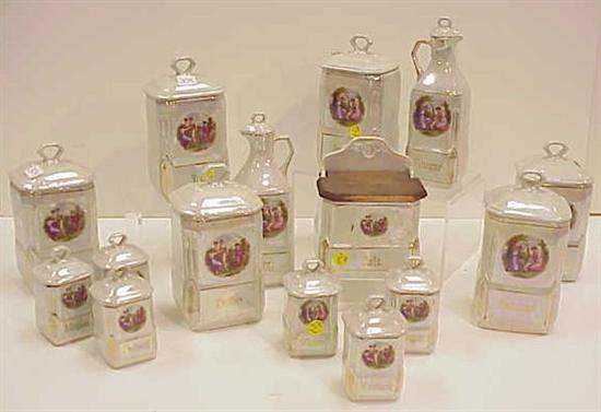 Appraisal: th C porcelain German canister set fifteen pieces including a