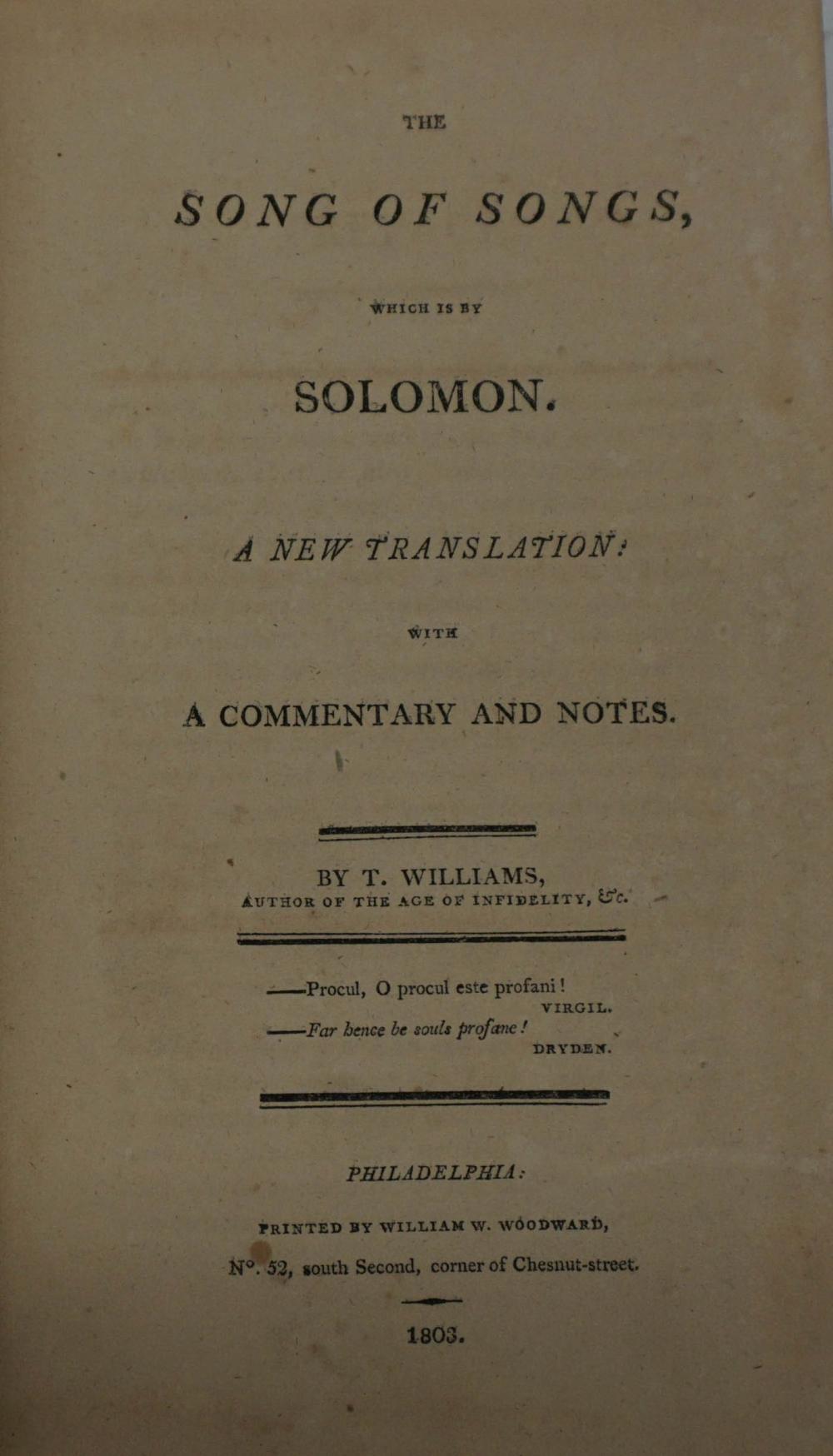 Appraisal: THE SONG OF SONGS WHICH IS BY SOLOMON PUBLISHED PHILADELPHIA