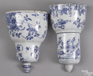 Appraisal: Two Delft blue and white wall pockets th c ''