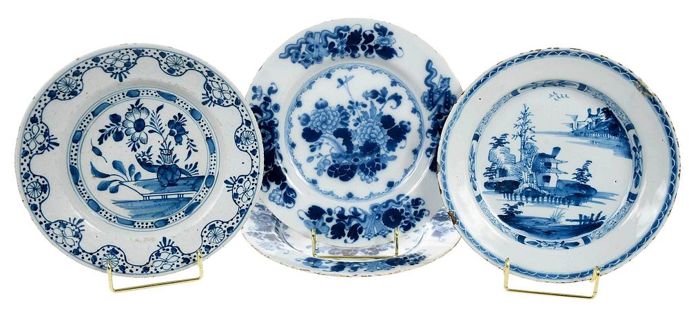 Appraisal: Four British Delftware Chinoiserie Plates attributed to Liverpool or Dublin