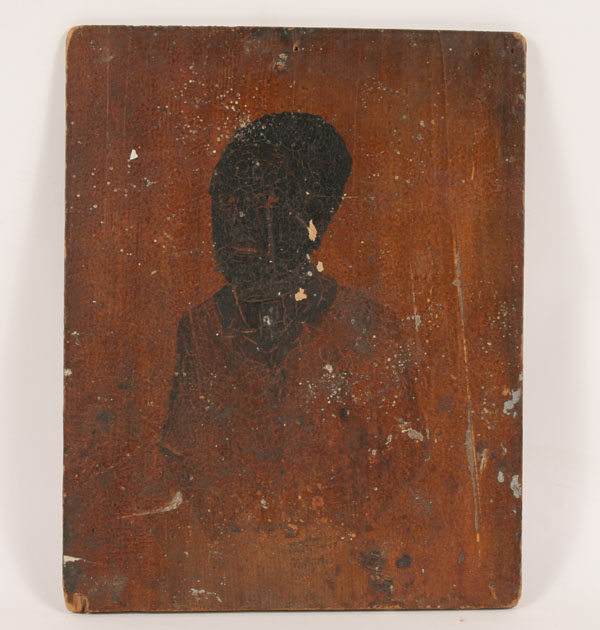 Appraisal: Early Black Americana painting on shingle board portraits front and