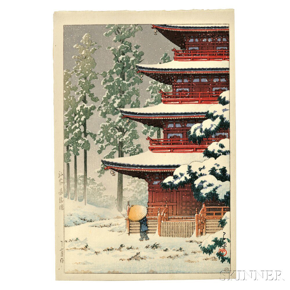 Appraisal: Kawase Hasui - Saishoin Temple in Hirosaki Japan February color