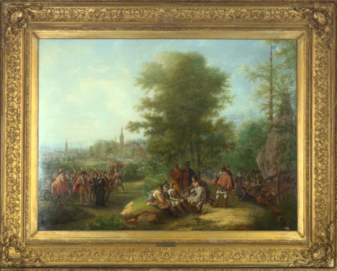 Appraisal: Andrew Sheerboom Dutch - A Gathering oil on canvas -