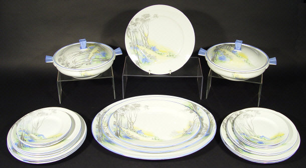 Appraisal: Art Deco Shelley dinner service hand coloured and transfer printed