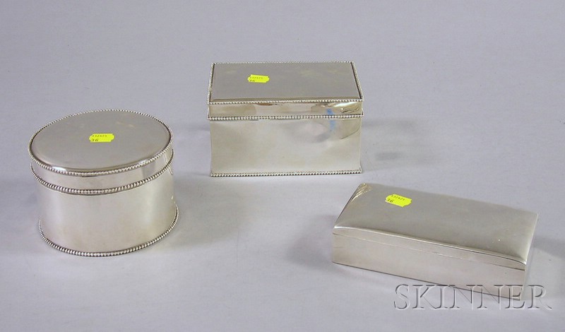 Appraisal: Three Sterling Boxes Smith Smith rectangular sterling box with wooden