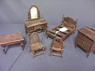 Appraisal: DOLL HOUSE FURNITURE Bed table chairs dresser and vanity made