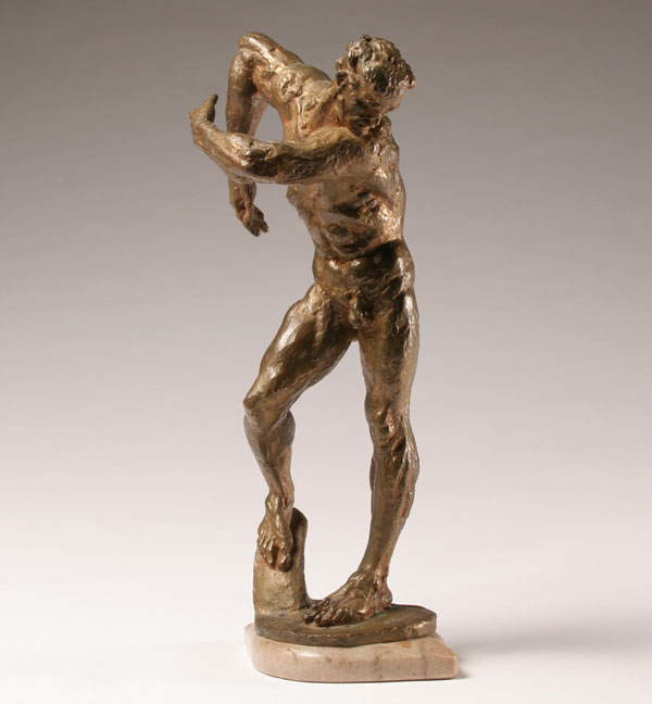 Appraisal: Robert Lohman American - nude male bronze attached to marble