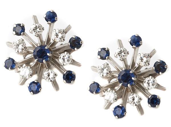 Appraisal: A pair of sapphire diamond and white gold snow flake