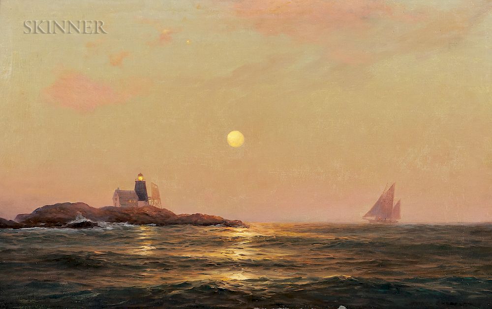 Appraisal: Warren Sheppard American - Moonlight Sailing Saddleback Ledge Light Station