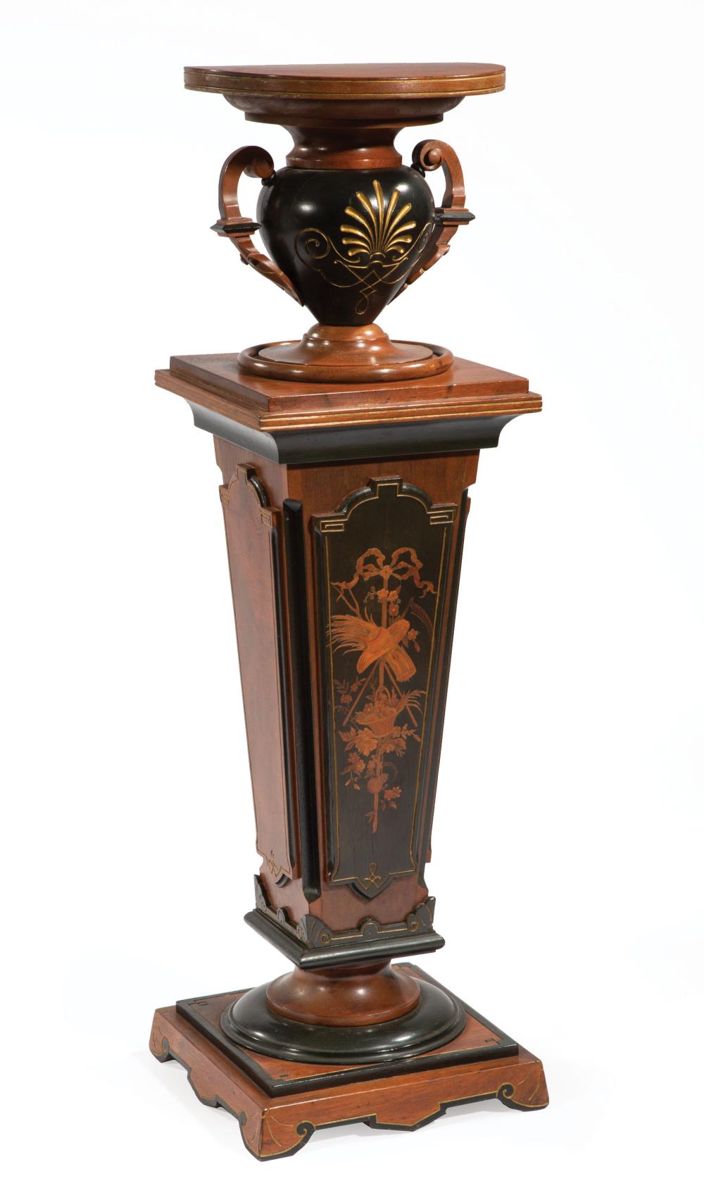 Appraisal: American Renaissance Gilt-Incised Parcel Ebonized Walnut and Marquetry Pedestal late