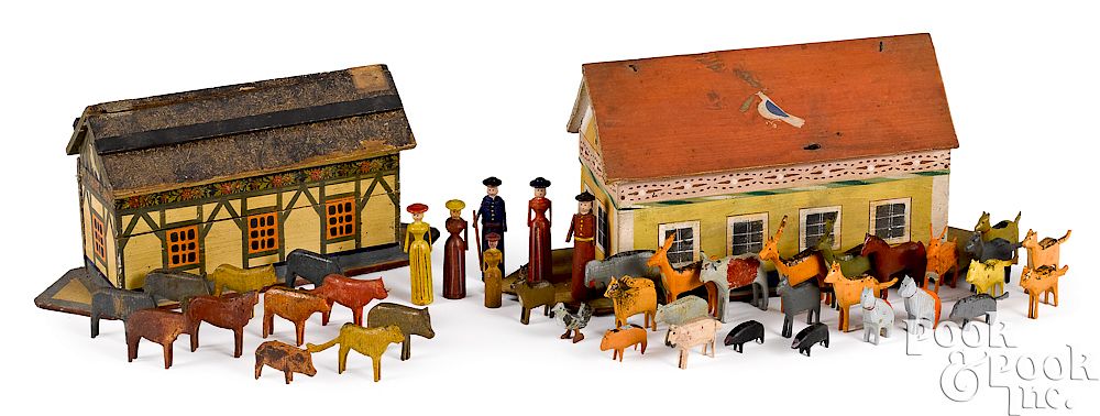 Appraisal: Two painted wood Noah's Ark toys Two painted wood Noah's