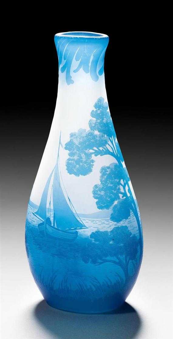 Appraisal: VAL ST LAMBERT VASE circa Acid-etched white glass with blue