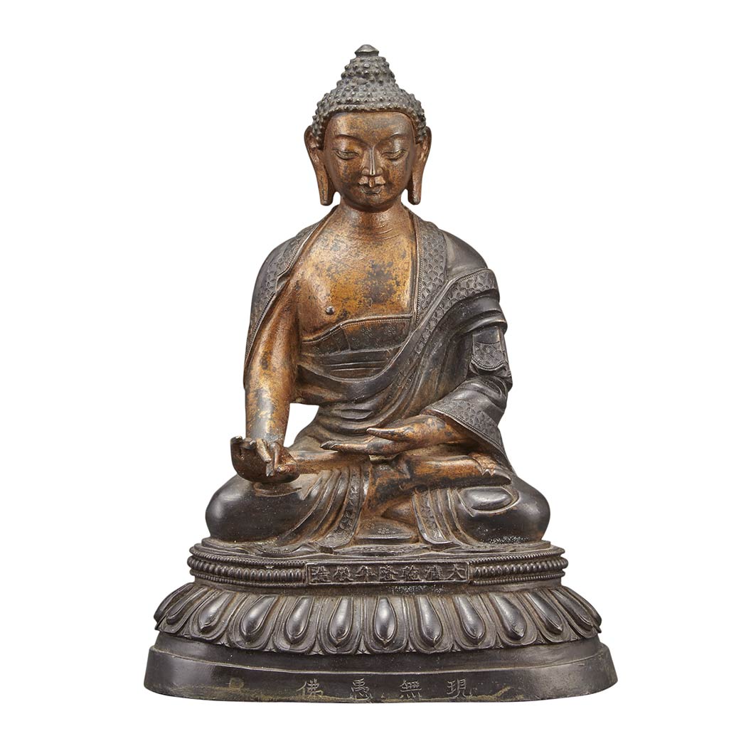 Appraisal: Chinese Gilt-Bronze Buddha th Century style Seated in bhumisparshamudra on