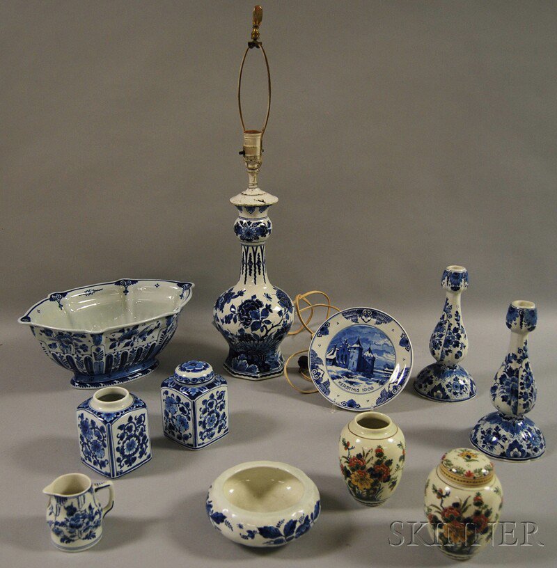 Appraisal: Eleven Mostly Blue and White Delft Ceramic Items a pair