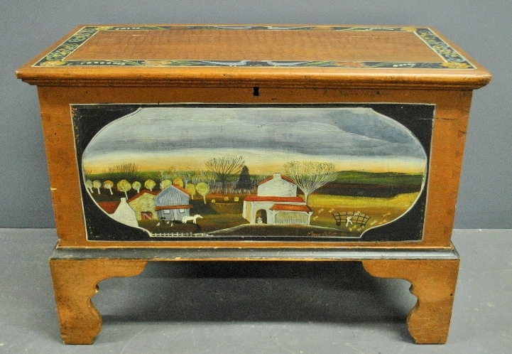 Appraisal: - Pennsylvania blanket chest c with paint decoration of a