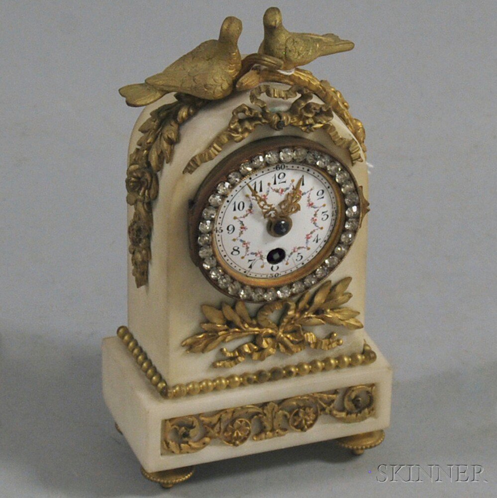 Appraisal: Ormolu and White Marble Boudoir Clock France c bead and