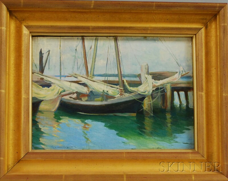 Appraisal: Frank O Small American - Sailboats at Dock Signed Frank