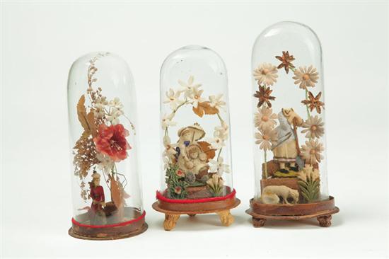 Appraisal: THREE GLASS DOMED VICTORIAN VALENTINES European nd half- th century