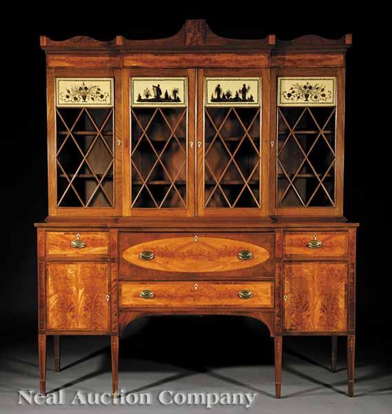 Appraisal: An Antique Federal-Style Inlaid Mahogany and glomis Secretary Bookcase th