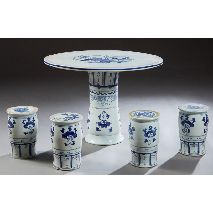 Appraisal: Chinese Five Piece Porcelain Patio Set th c consisting of