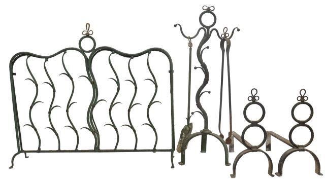 Appraisal: lot of French iron fireplace set early th c curved