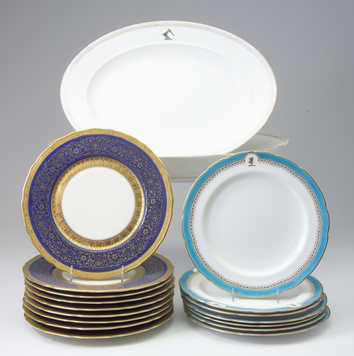 Appraisal: Assorted porcelain sets nine dinner plates with gilt and cobalt