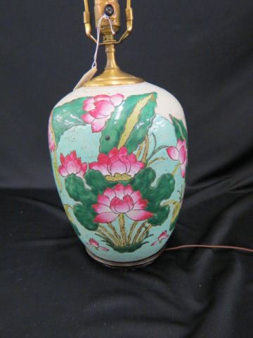 Appraisal: Chinese Pottery Lamp floral decor body