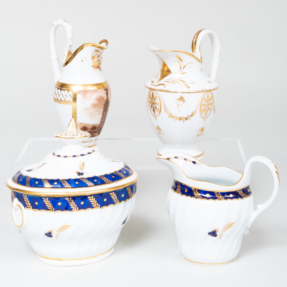 Appraisal: English Porcelain Cream Jug and Sugar Bowl and Two Paris