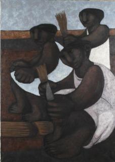 Appraisal: Julia Elena Diz Argentina Depicting three women rolling wheat signed