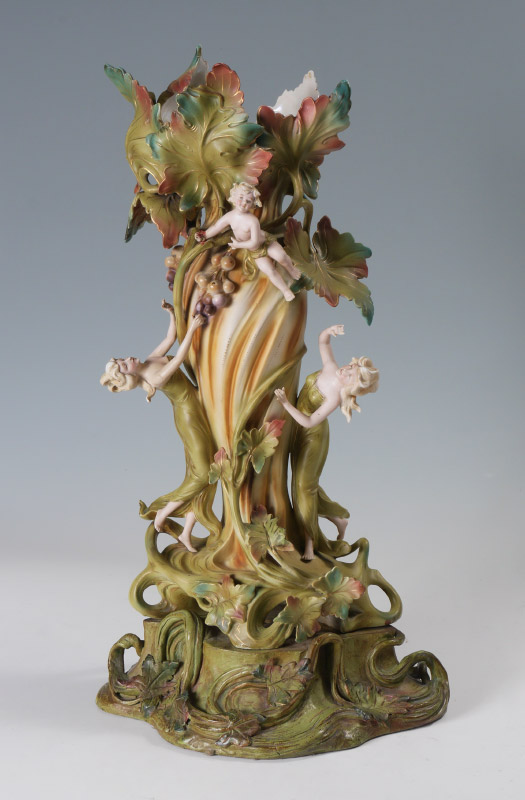 Appraisal: ART NOUVEAU PORCELAIN FIGURAL VASE Figural group with maidens and