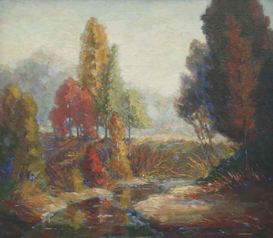 Appraisal: MESS George Jo American - Autumnal Landscape with Stream Oil