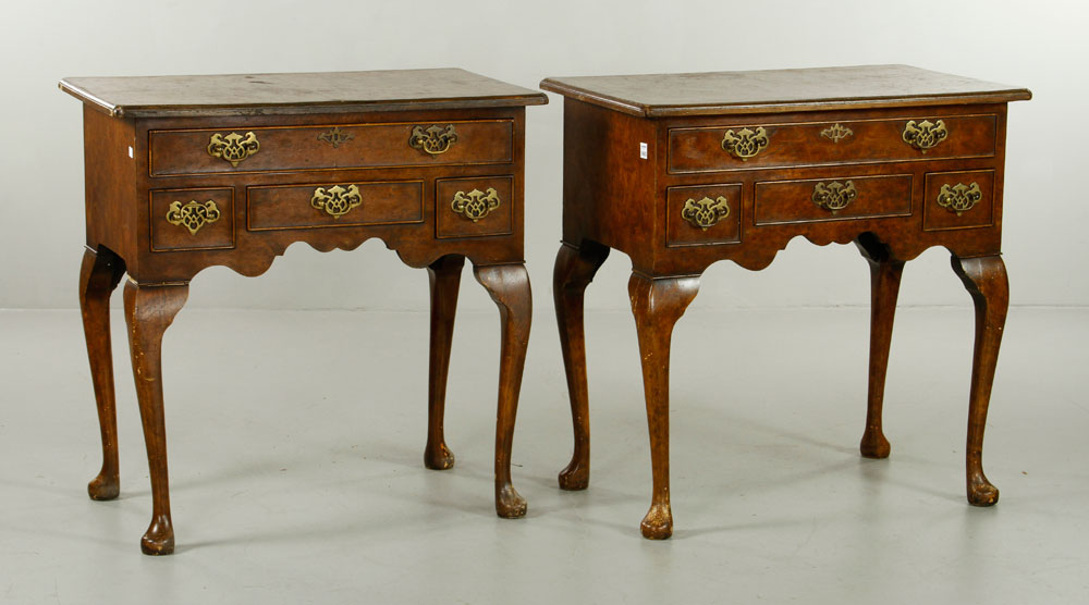 Appraisal: - Pr Queen Anne Style Burl Wood Tables Pair of