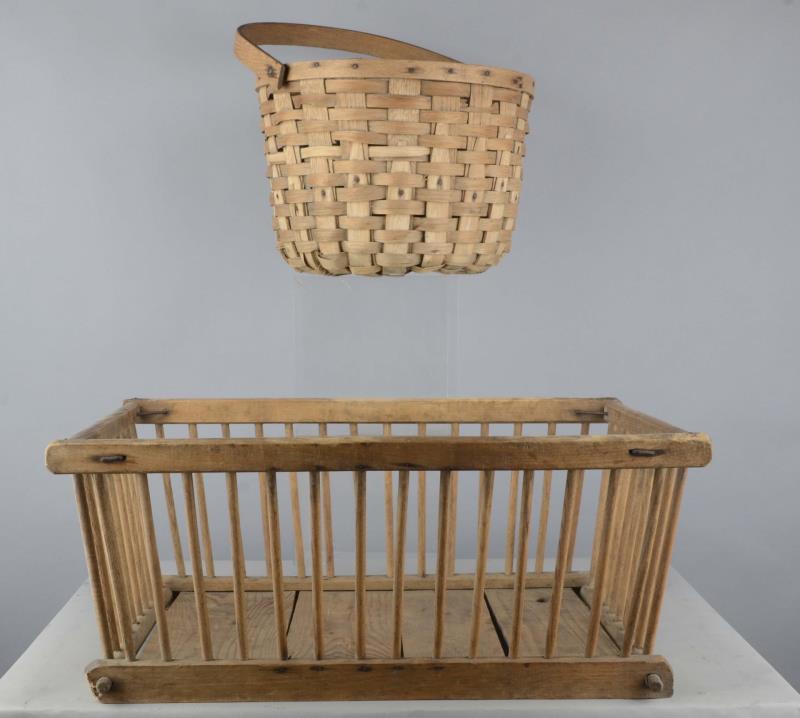 Appraisal: Lot of Large Fruit Crate and Gathering Basket One older