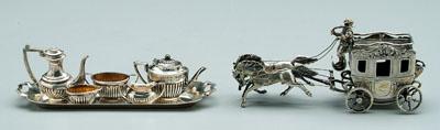 Appraisal: Miniature silver items German silver stagecoach two horses and riders