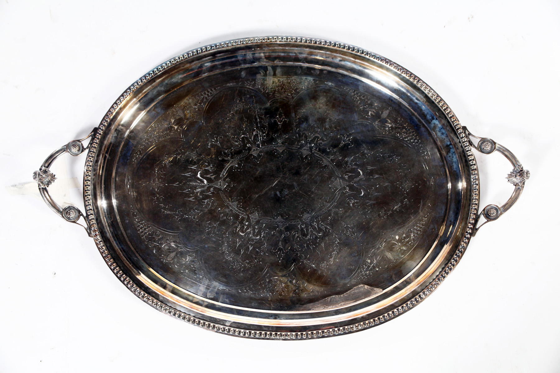 Appraisal: SILVER PLATED TRAY American late th century Large footed silver