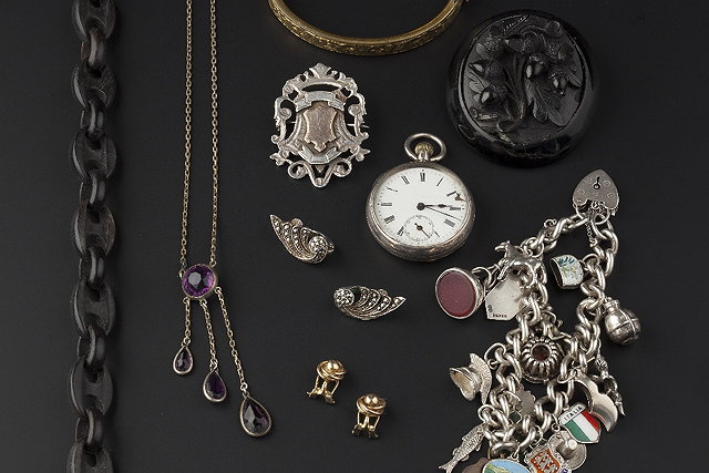 Appraisal: A COLLECTION OF JEWELLERY to include a Victorian jet panel