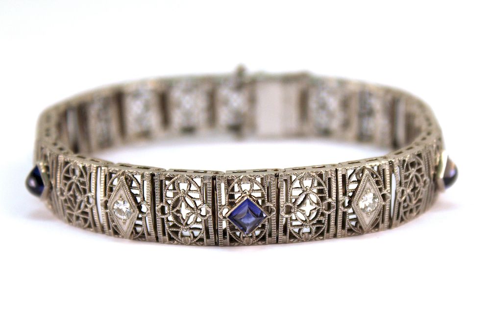 Appraisal: Art Deco K Gold Diamonds Sapphires Bracelet Art Deco K