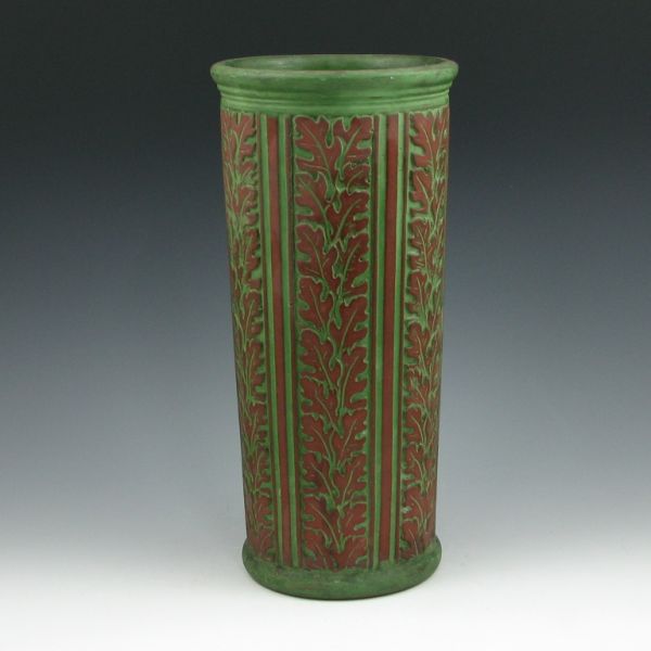 Appraisal: Peters Reed oak leaf vase in green over brown coloration