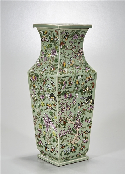 Appraisal: Chinese enameled porcelain four-faceted vase depicting fruit trees flowers butterflies