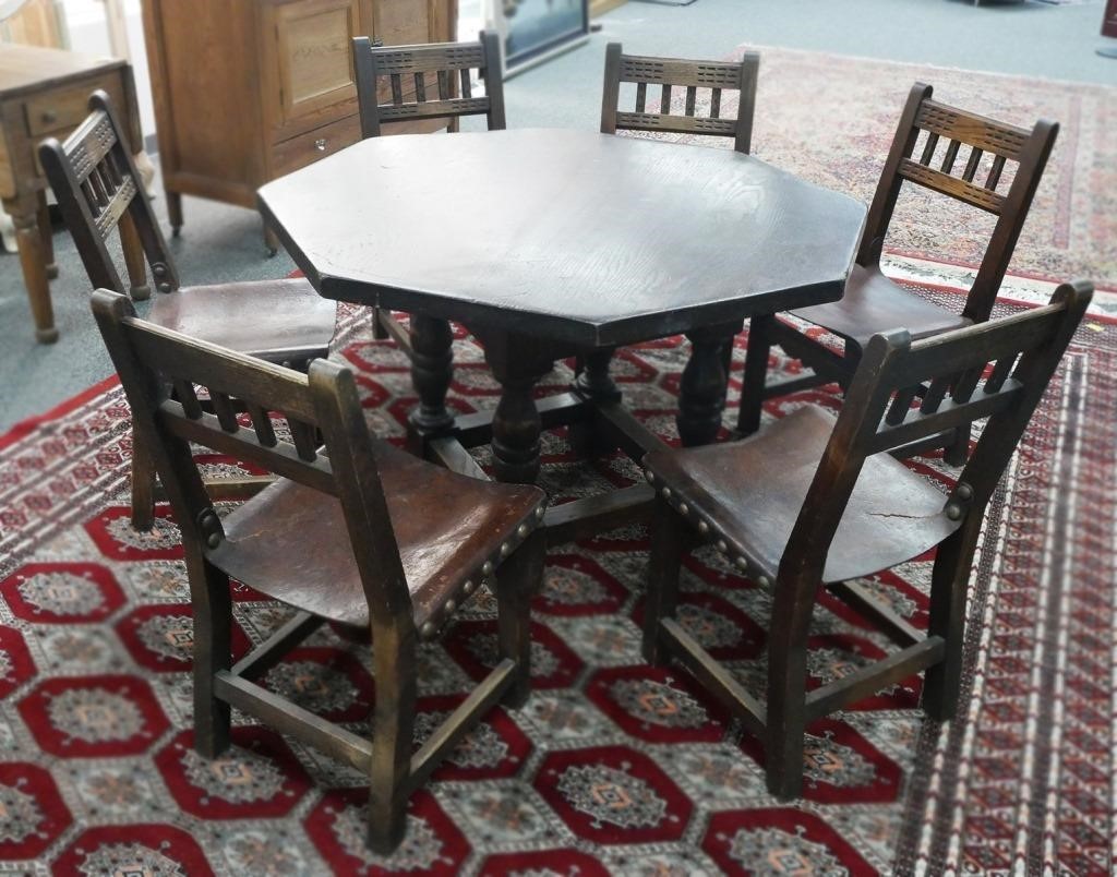 Appraisal: Antique Florida pine octagon dining table with chairs made by