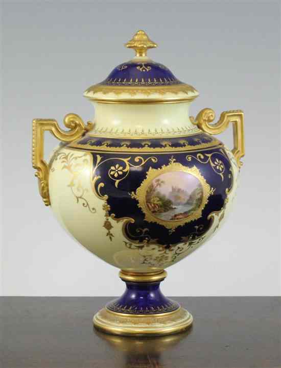 Appraisal: A Coalport two handled vase and cover early th century