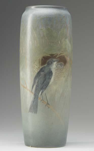 Appraisal: ROOKWOOD Vellum cylindrical vase painted by E T Hurley with