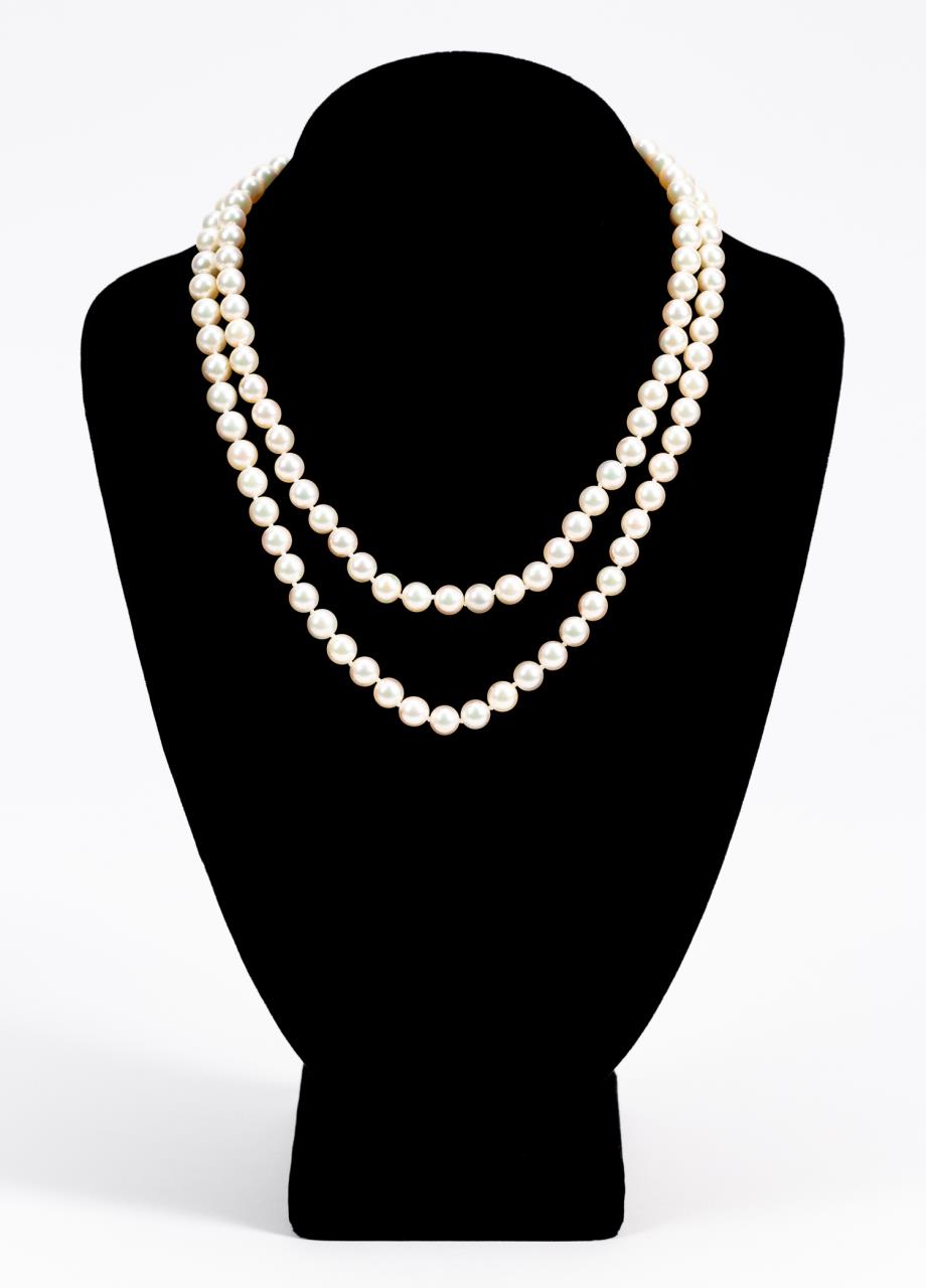 Appraisal: LONG STRANDED CULTURED PEARL NECKLACE Single long strand of cultured