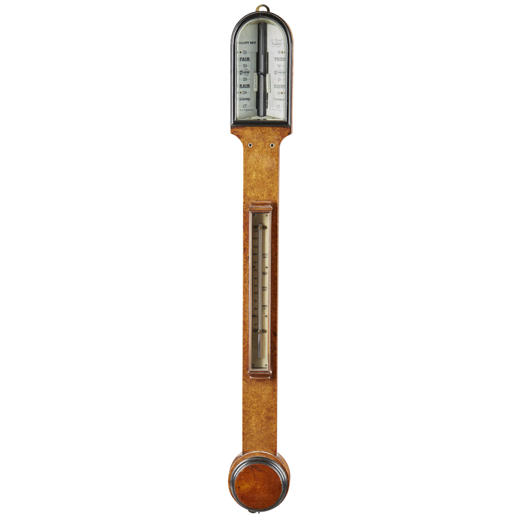 Appraisal: YWILLIAM IV AMBOYNA AND EBONY STICK BAROMETER BY ELLIOT BROS