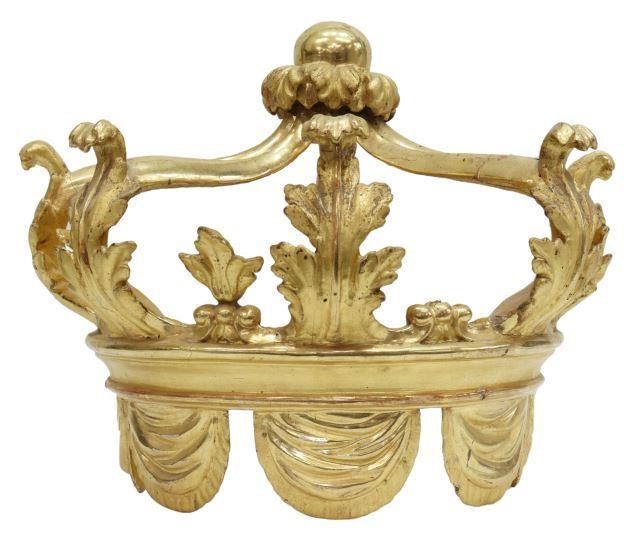 Appraisal: Continental giltwood architectural element modeled as a crown with acanthus